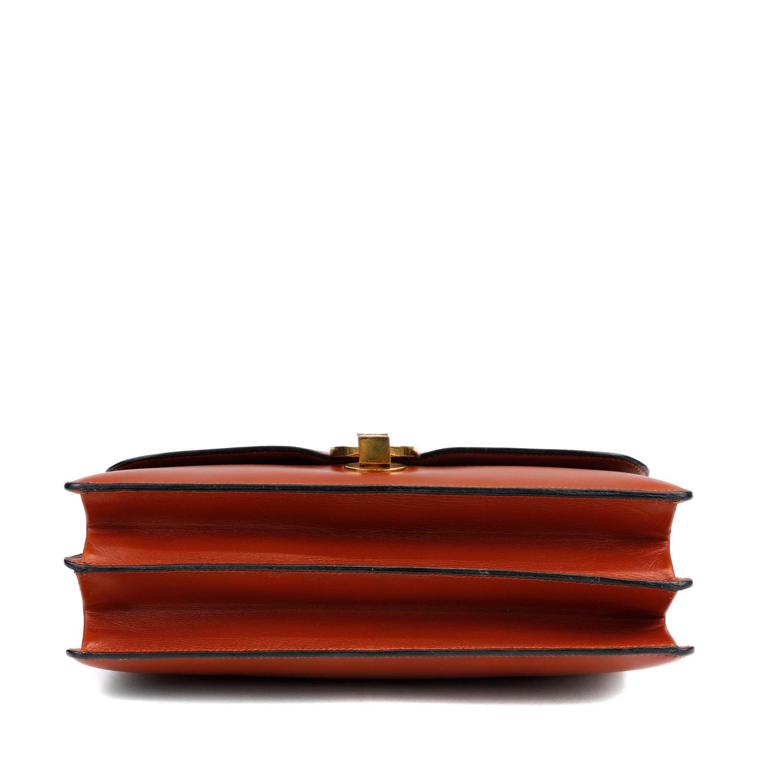 Luxury Hermes Box Calf Rust Lydia Bag w. Gold Hardware