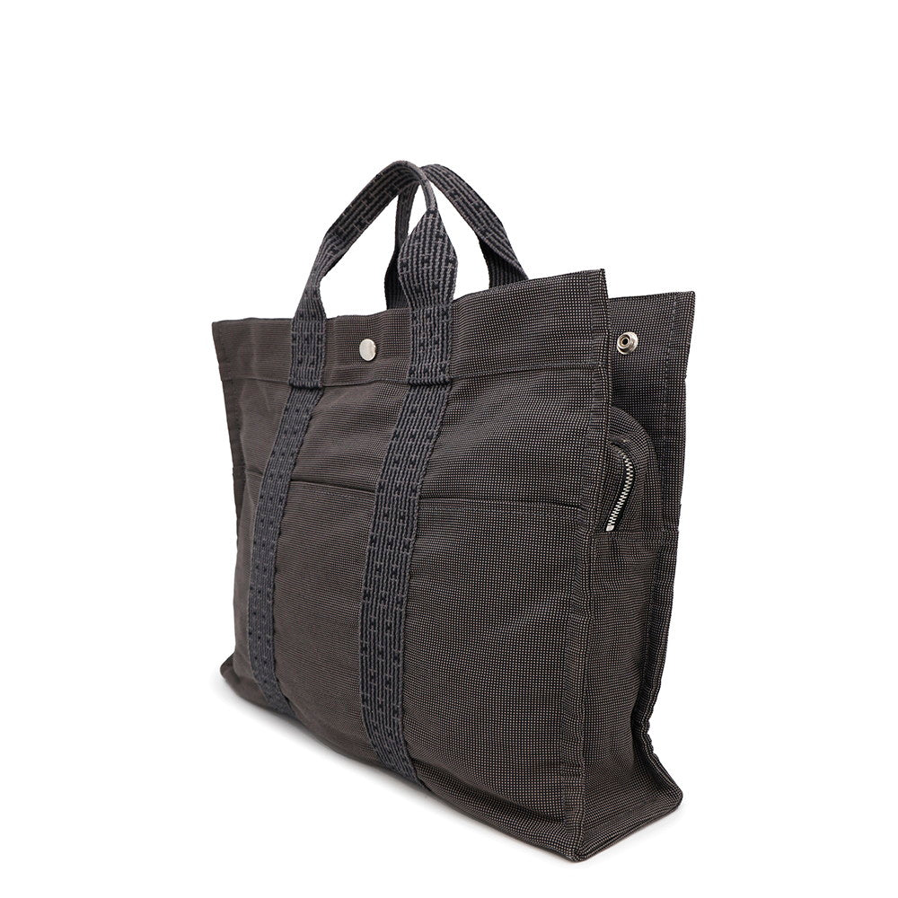 HERMES Her Line Tote Gray Nylon Canvas Size MM
