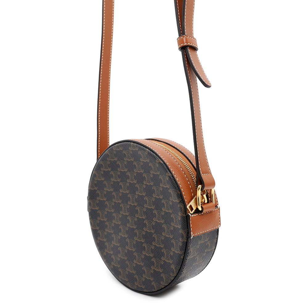 CELINE Triomphe Round Purse Shoulder Tan10G342DGZ04BT PVC Coated Canvas Leather