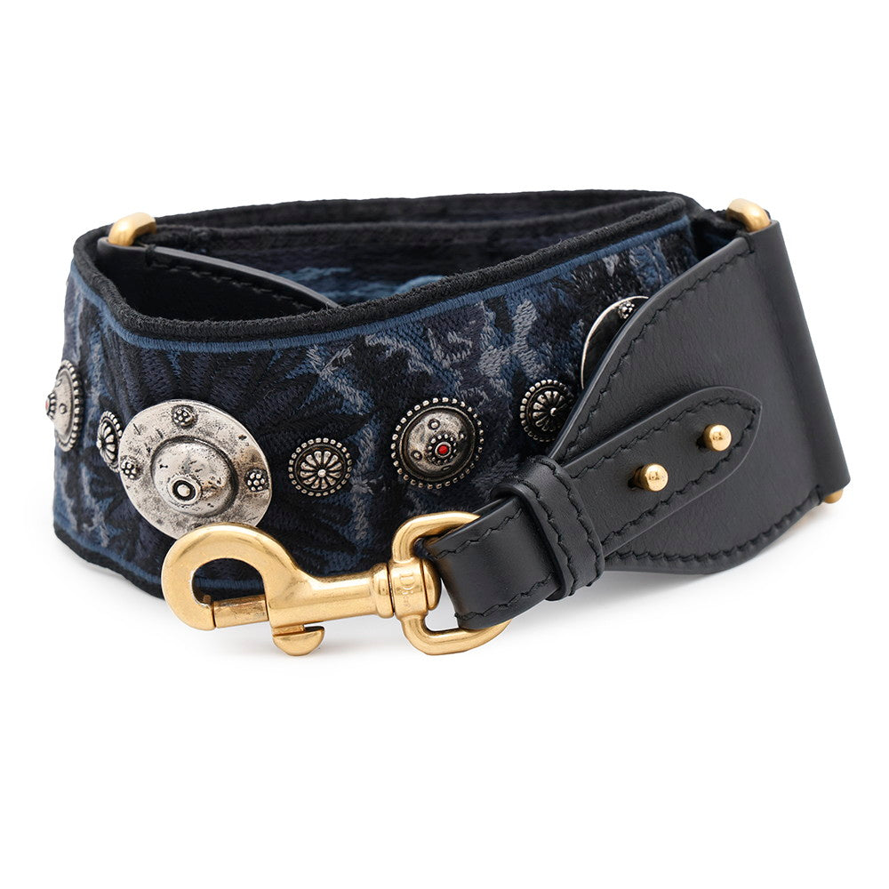 Dior Medallion Embroidery Shoulder Strap BlueAY5626W3 Canvas Leather