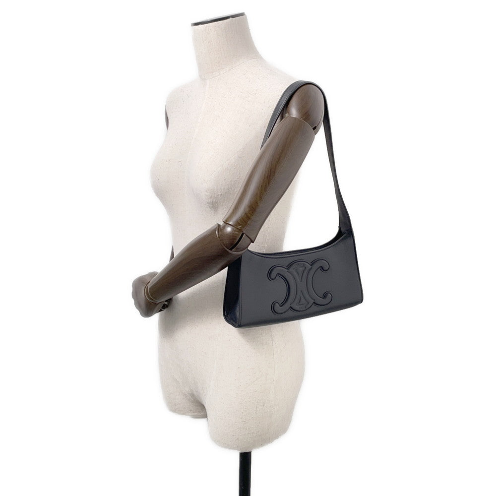 CELINE Cuir Triomphe One Shoulder Bag Black198153DU3.38NO Leather