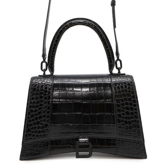 BALENCIAGA Hour glass Black619668 Embossed Leather Size Medium