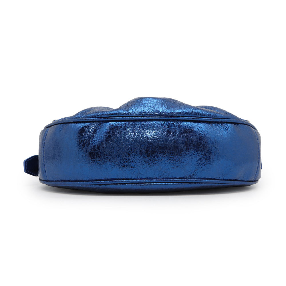 BALENCIAGA Luca Goal Shoulder Bag Metalic Blue671309 Leather Size XS