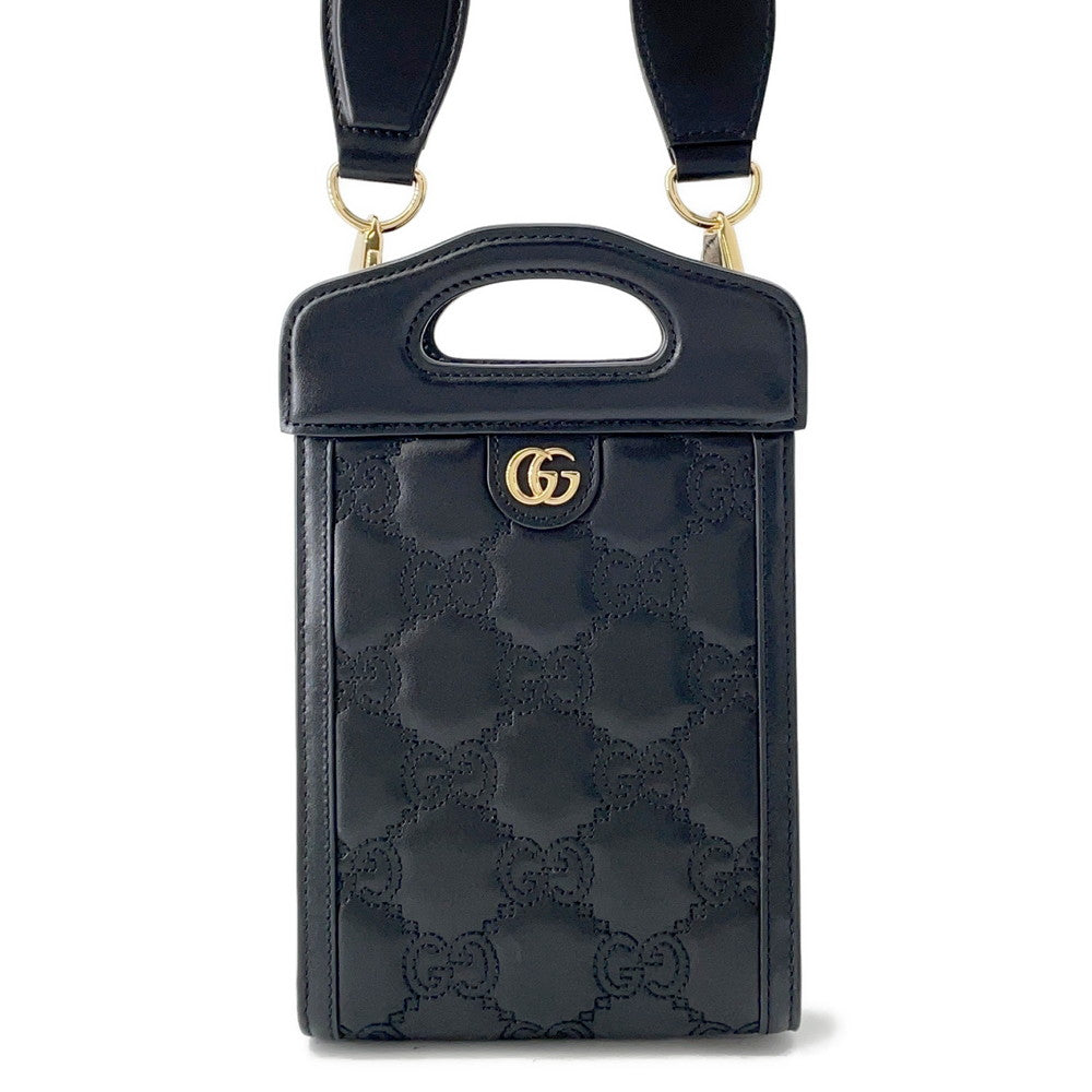 GUCCI GGMatelasse Top Handle Shoulder Bag Black723776 Leather Size Mini