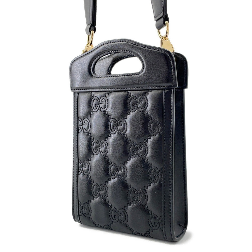 GUCCI GGMatelasse Top Handle Shoulder Bag Black723776 Leather Size Mini