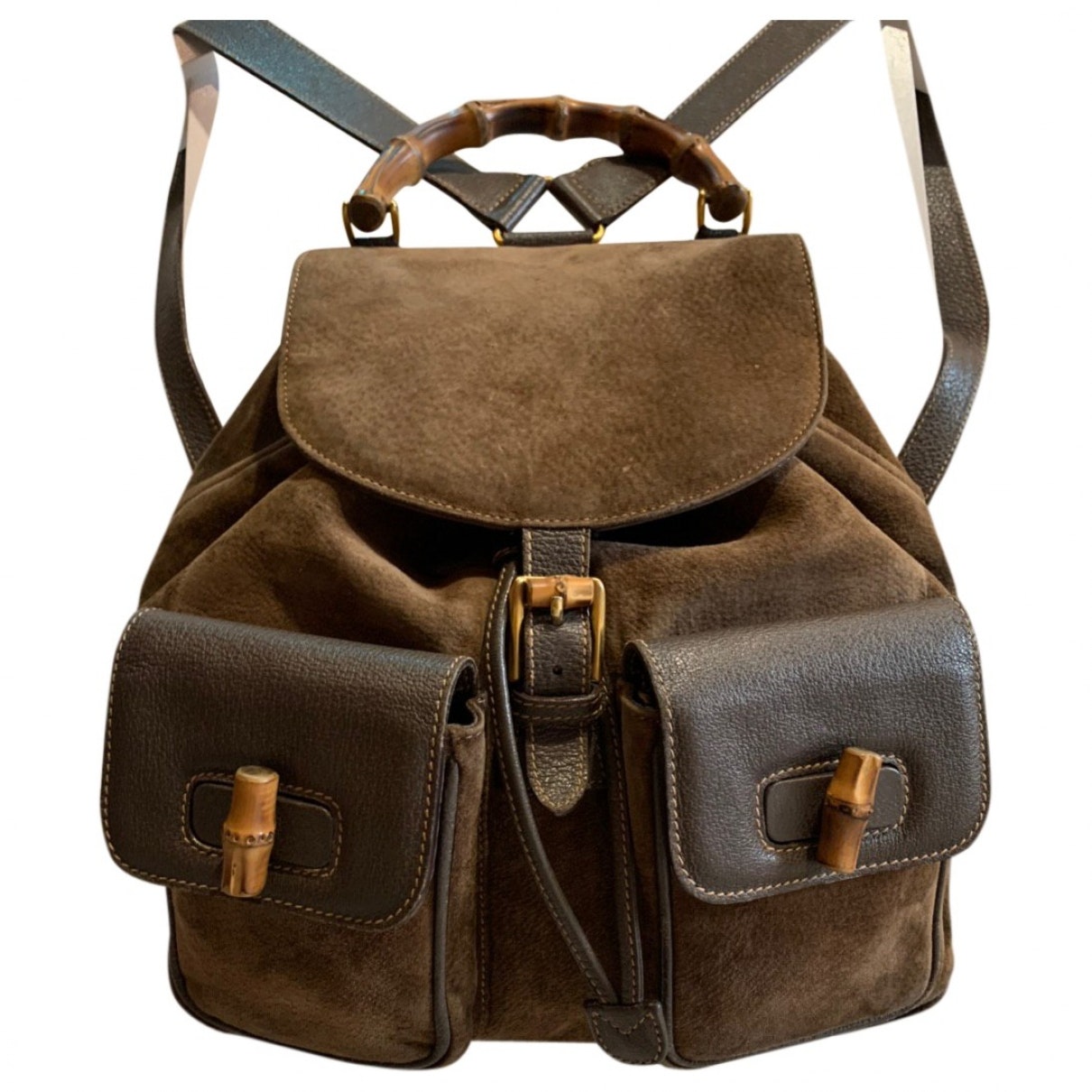 Gucci bamboo brown suede backpacks
