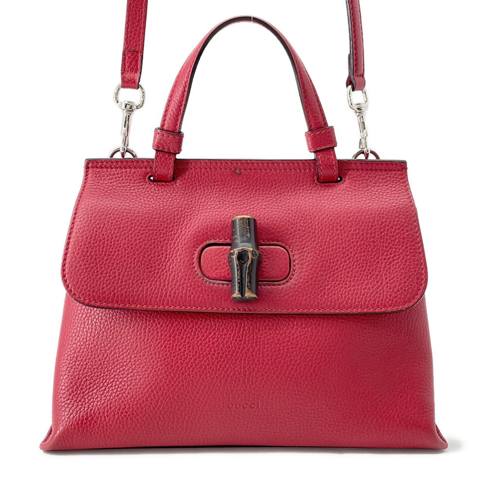 GUCCI Daily Handbag Red370831 Bamboo Leather