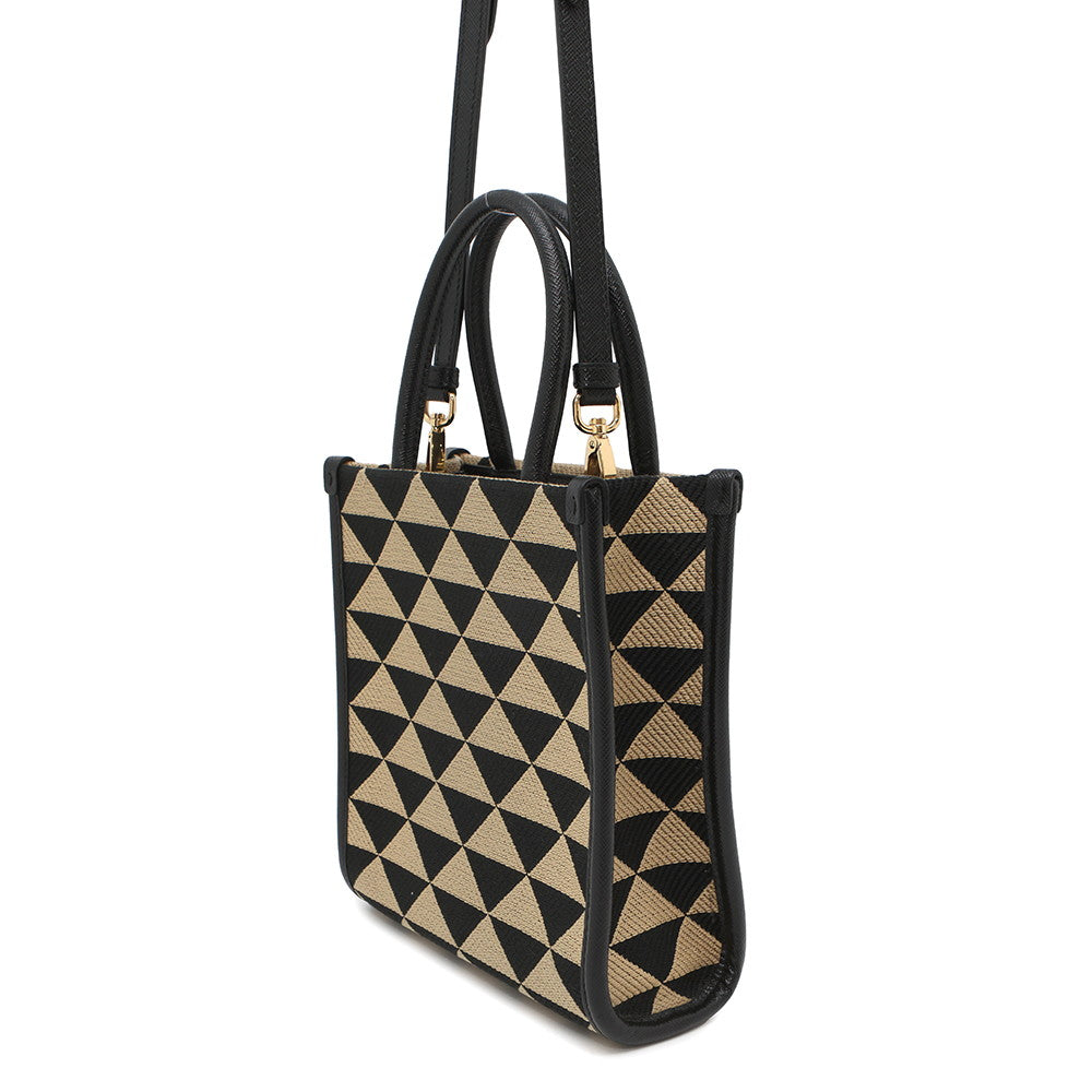 PRADA Symbol EmbroideryFabric Mini Bag Black/Beige1BA355 Canvas