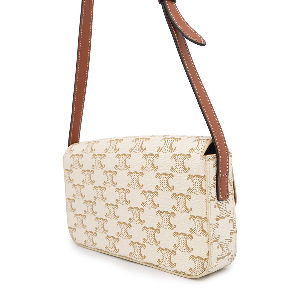CELINE Claude Triomphe One Shoulder Bag White194142 PVC Calf Leather