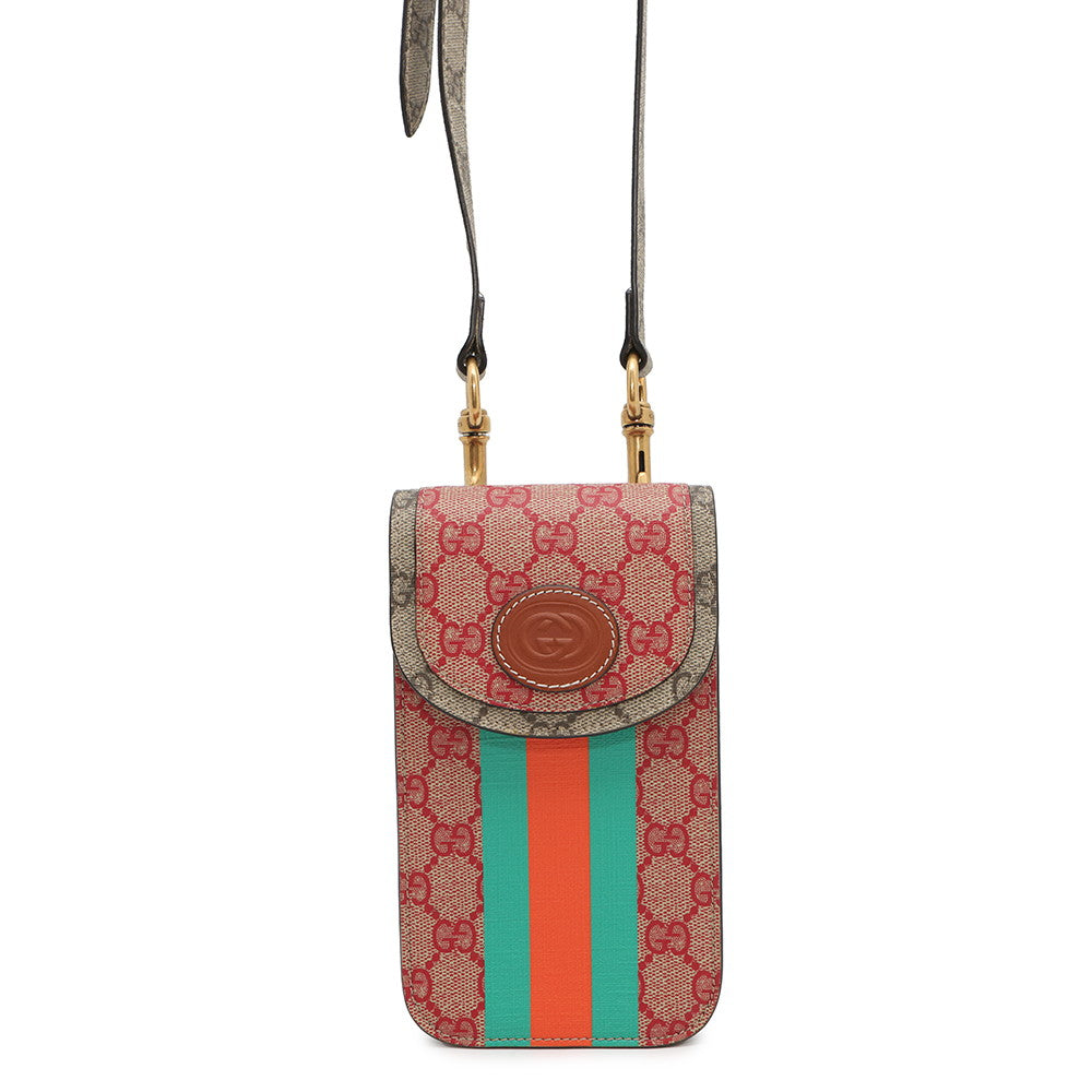 GUCCI ?GG Supreme Shoulder Beige/Red/Green723766 GG Supreme Leather