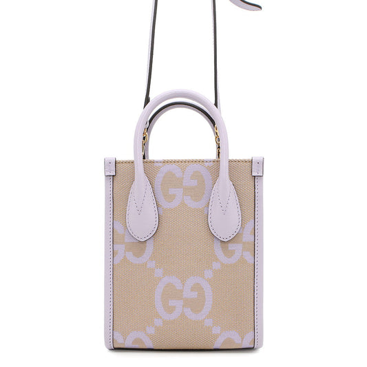 GUCCI Jumbo GG 2-Way Tote Bag Purple/Beige671623 Leather Canvas Size Mini
