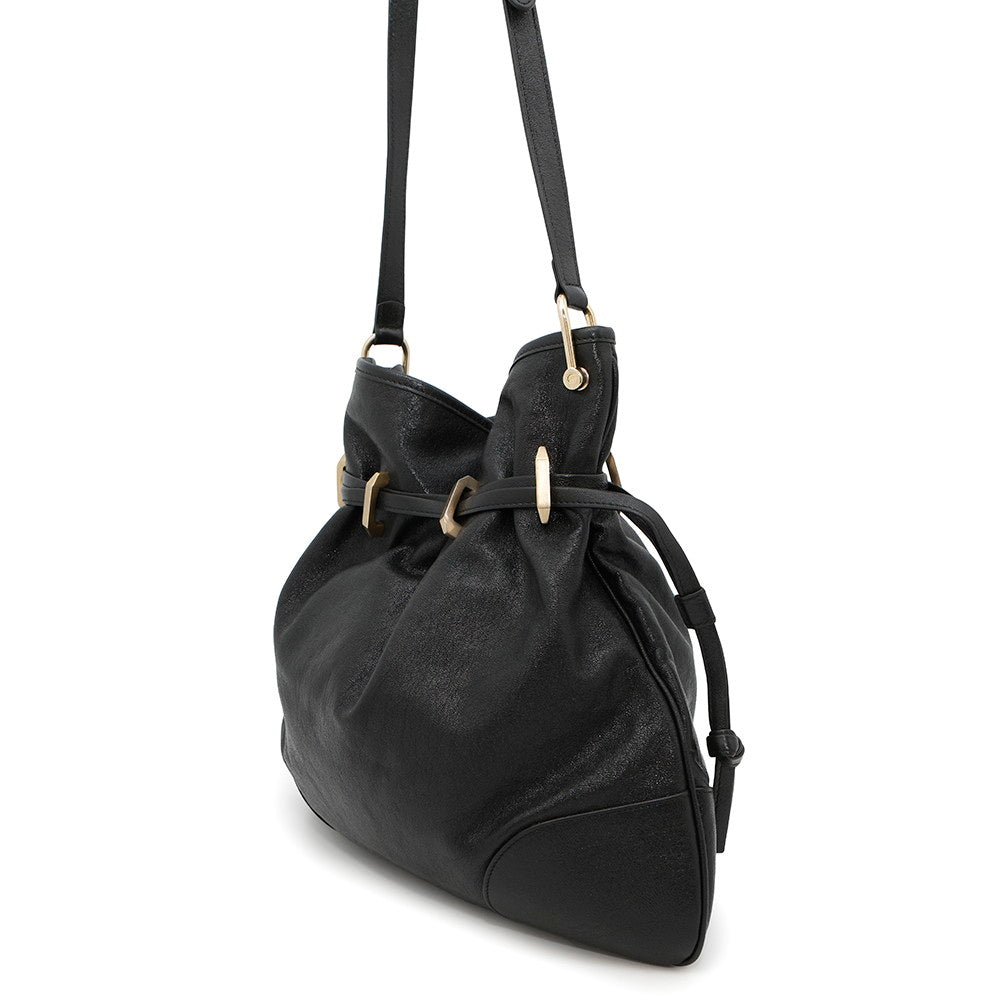 GUCCI Horsebit1955 Drawstring Shoulder Bag Black602089 Leather