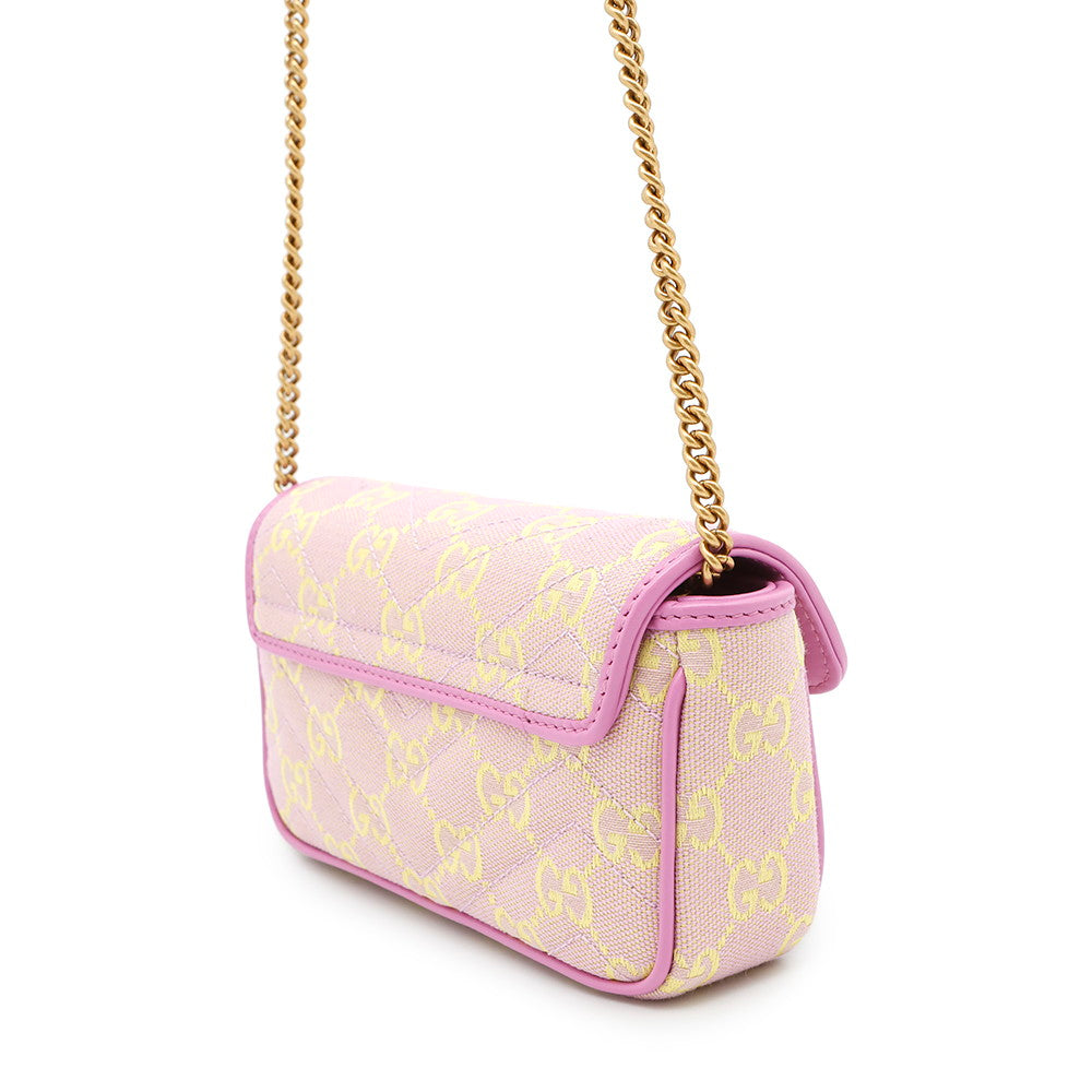 GUCCI GG Super Mini ChainShoulder Bag Pink/Yellow783141 Canvas