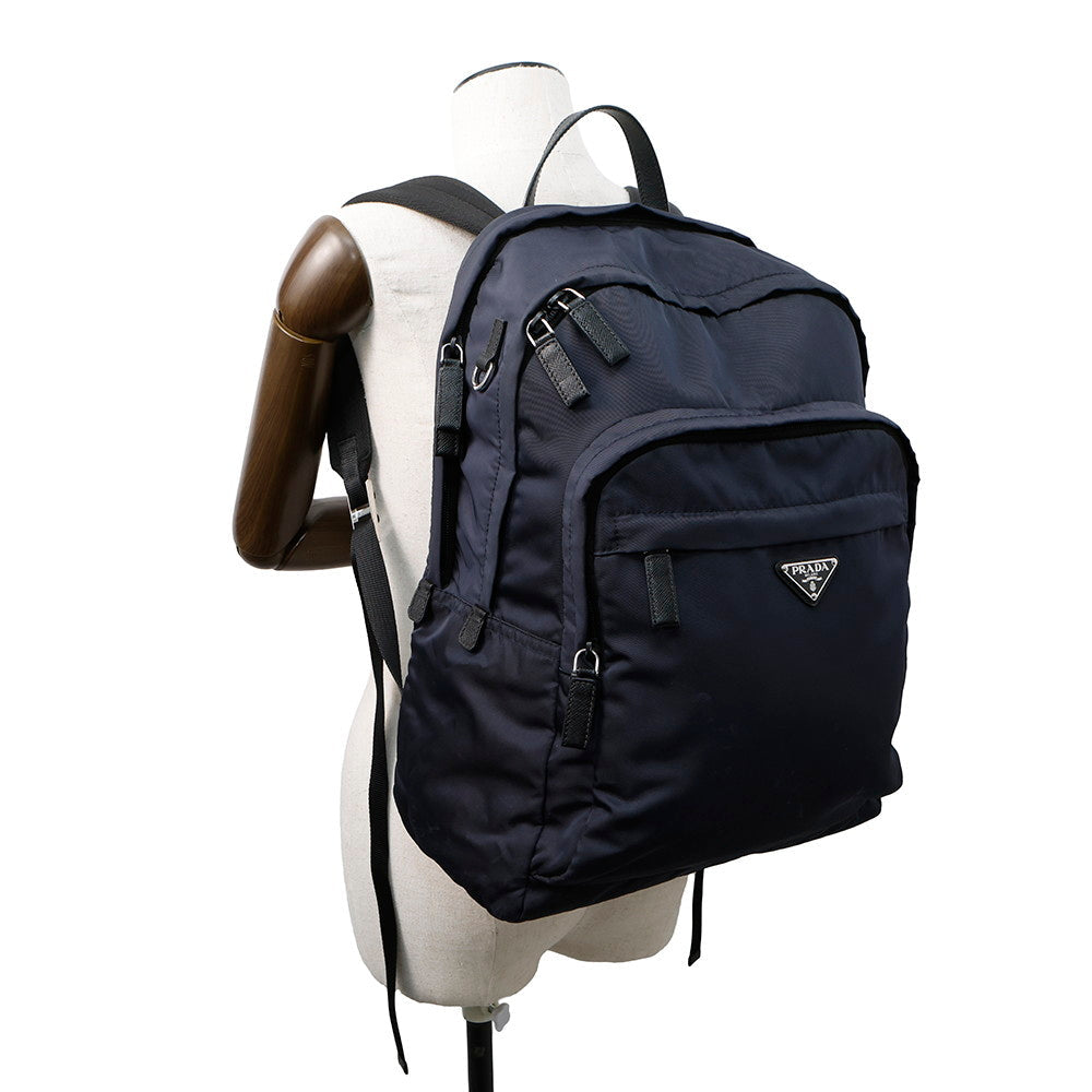 PRADA Re-Nylon xSaffiano Leather Backpack Navy2VZ048 Nylon