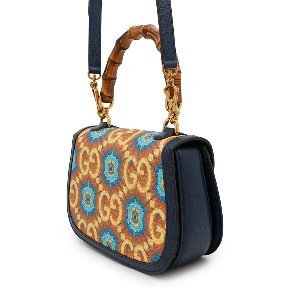 GUCCI Bamboo 1947 2-Way Handbag 100th Anniversary Model Blue/Orange678489 Bamboo Leather Size Medium