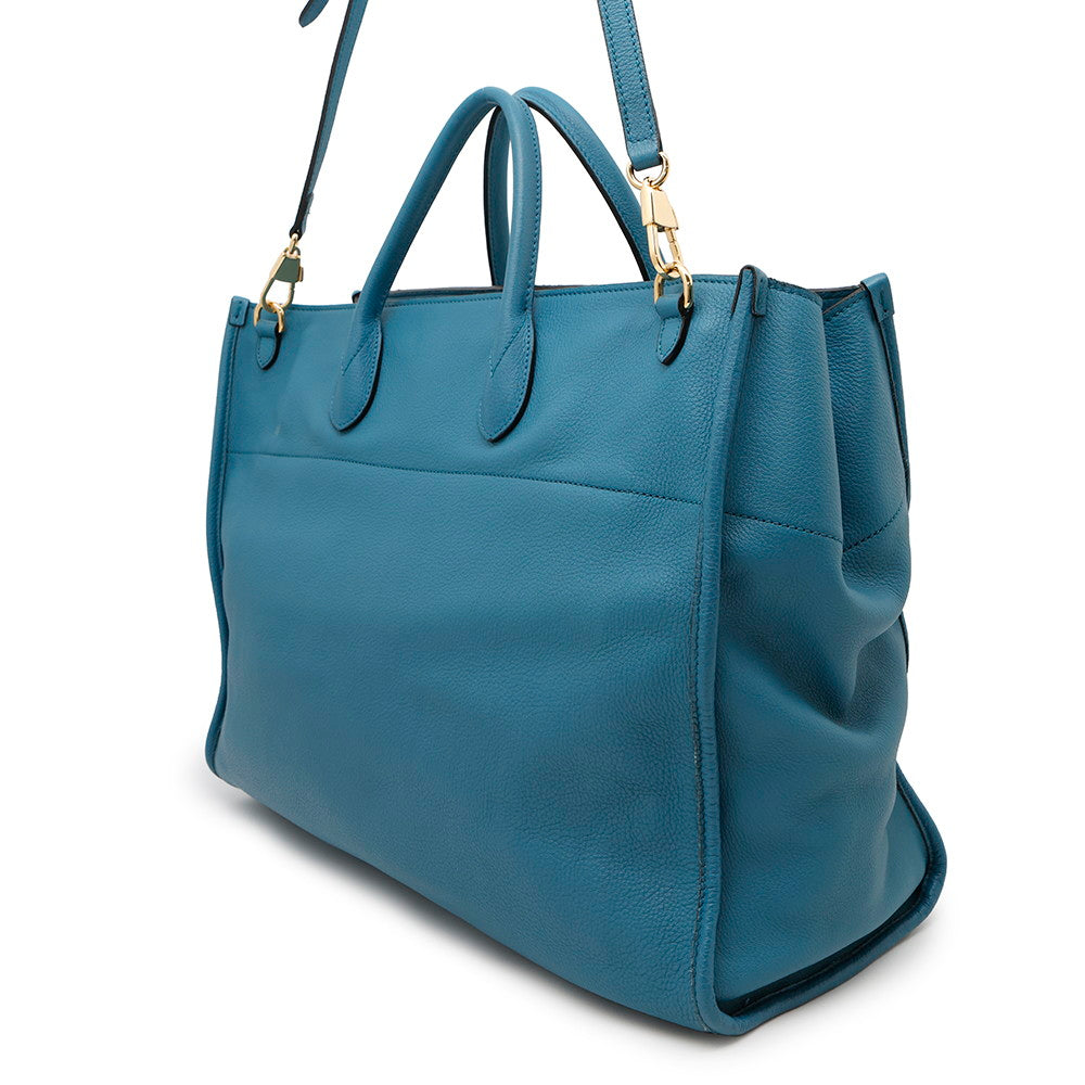 GUCCI Logo Large Tote Bag Light Blue674837 Leather