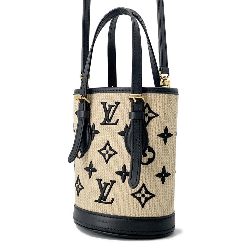 Luxury Women's Handbag | LOUIS VUITTON Nano bucket Beige/NoirM82418 Cotton Leather Size Nano