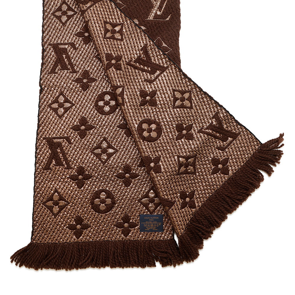 LOUIS VUITTON Echarpe / Logo Mania Shine MarronM71383 Wool 95% Silk3% Polyester2%