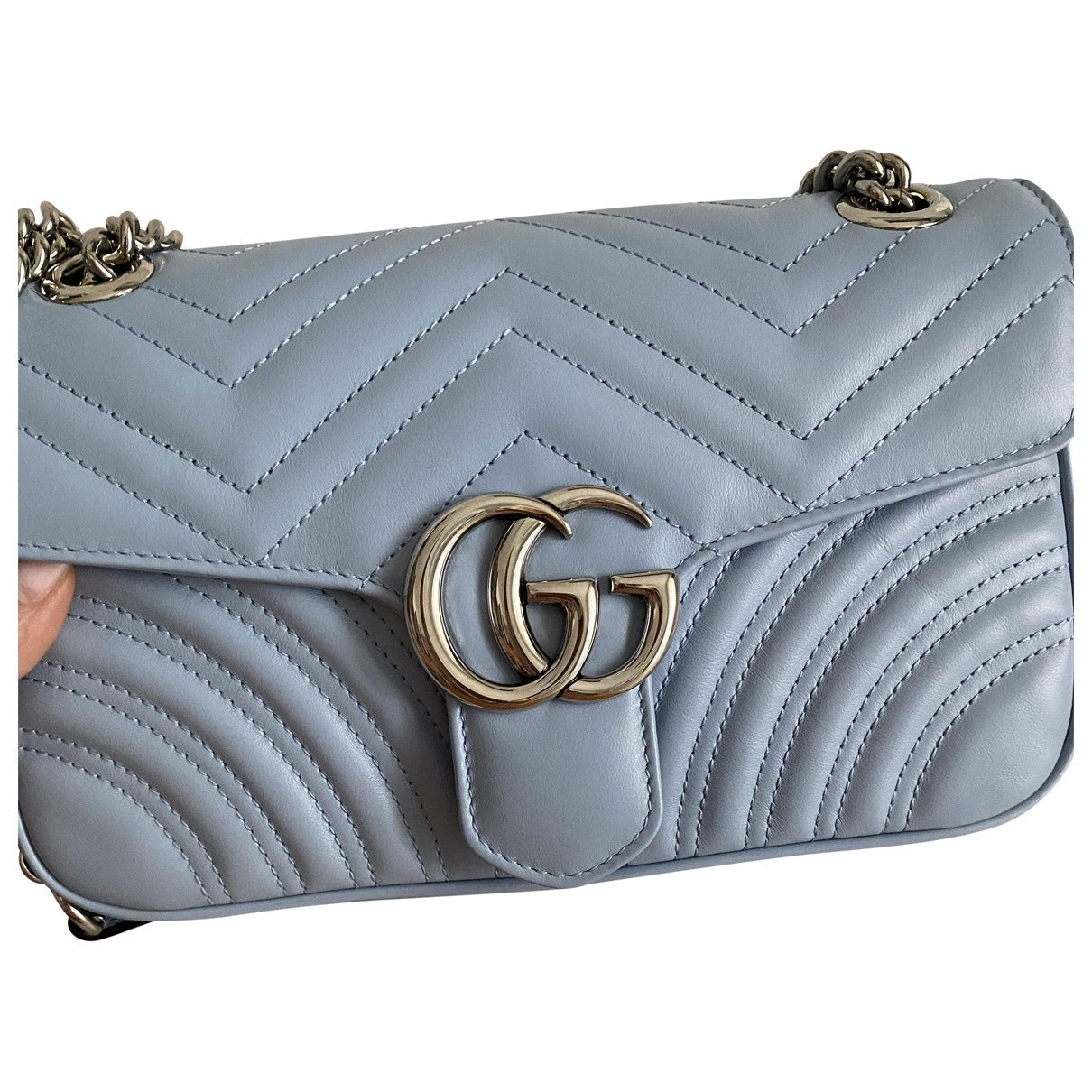 Gucci marmont blue leather handbag