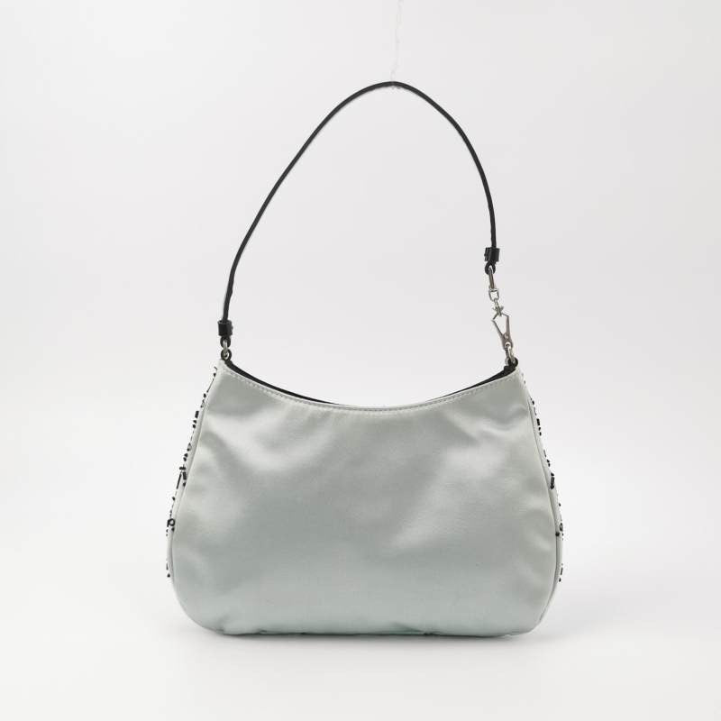 Prada Cleo Blue Silk Beaded Embroidery Shoulder Bag