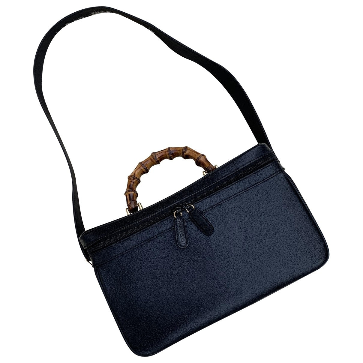 Gucci bamboo black leather travel bag
