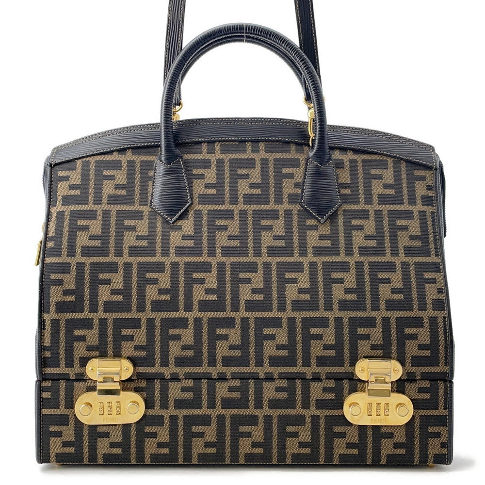 FENDI Zucca Vanity Bag Brown Canvas Leather