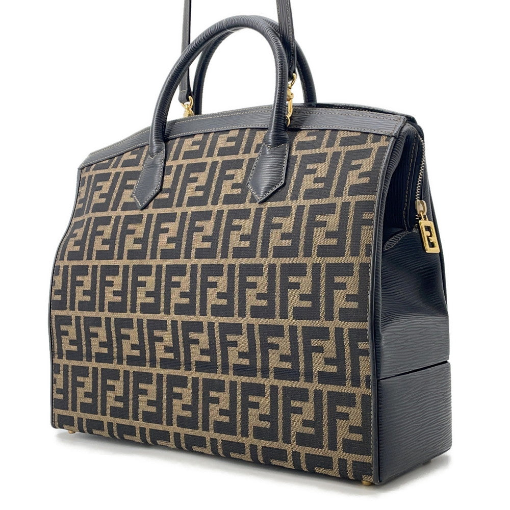 FENDI Zucca Vanity Bag Brown Canvas Leather
