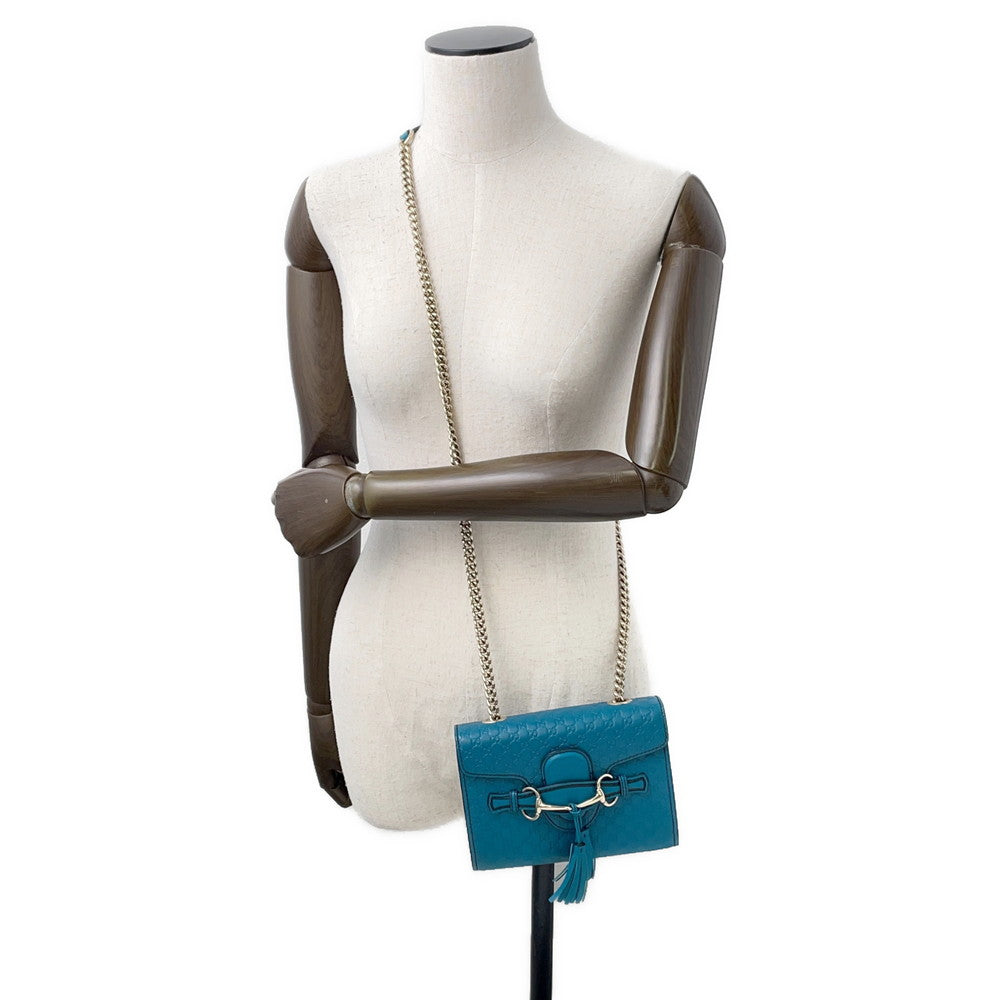 GUCCI Emily MicroGuccissima Chainshoulder Bag Turquise Blue449636 Leather