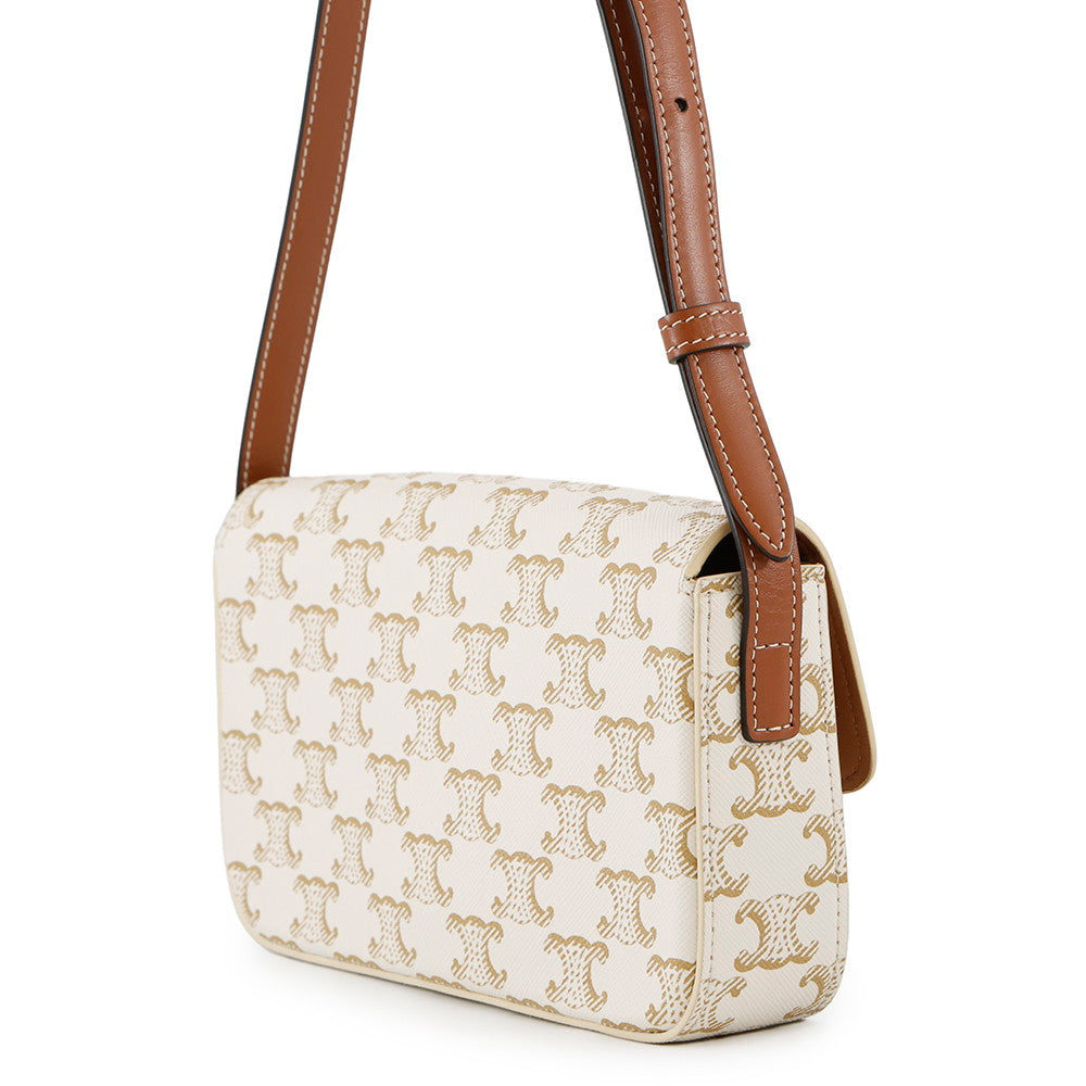 CELINE Triomphe Claude Shoulder Bag White194142 PVC Leather