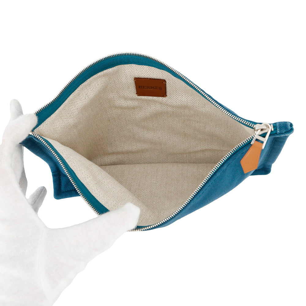 HERMES Velocipedist Pouch Blue Cotton100%