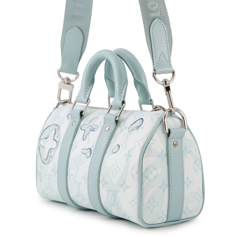 Luxury Women's Handbag | LOUIS VUITTON Keepall Bandouliere Light BlueM22527 Monogram Aqua Garden Size 25