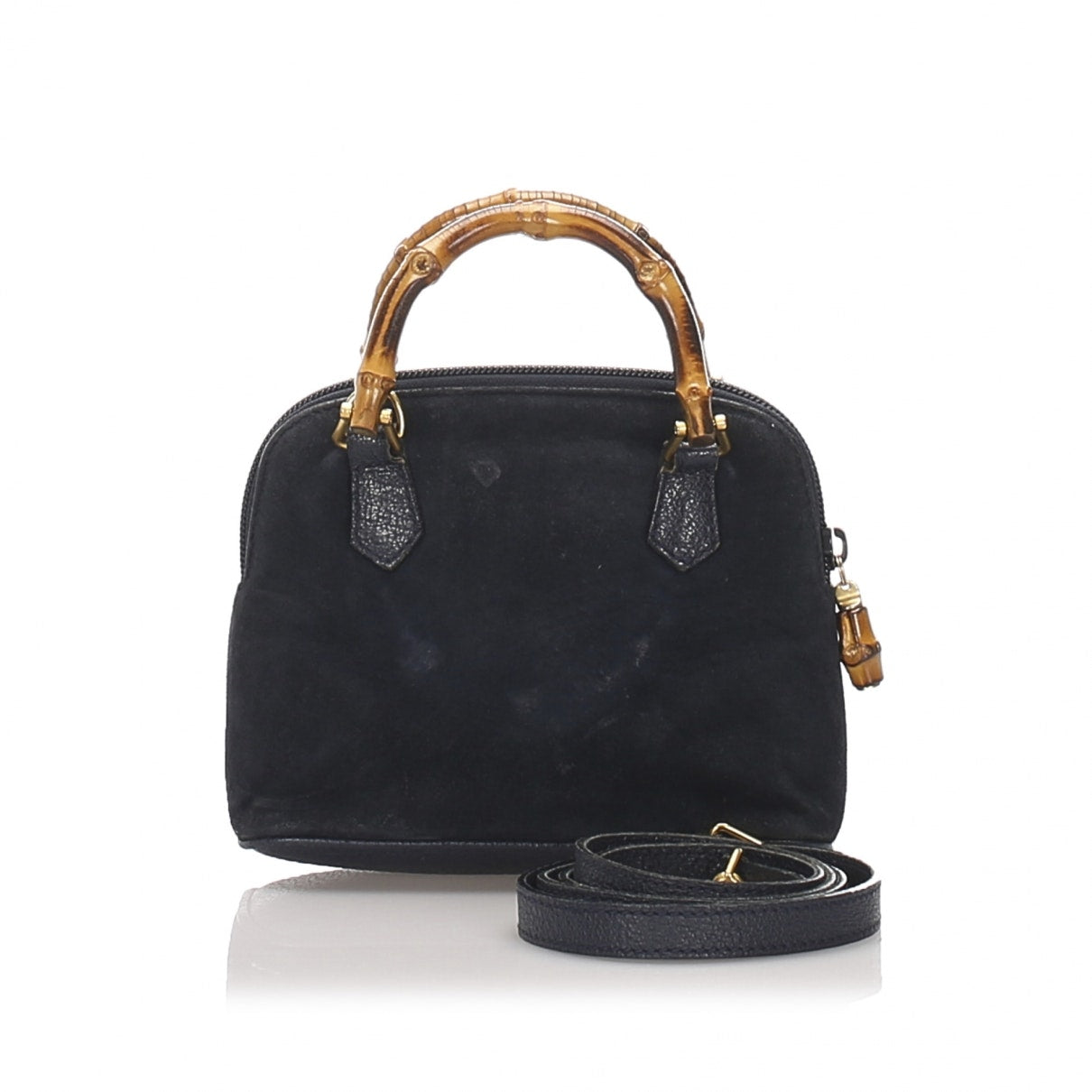 Gucci bamboo blue suede handbag