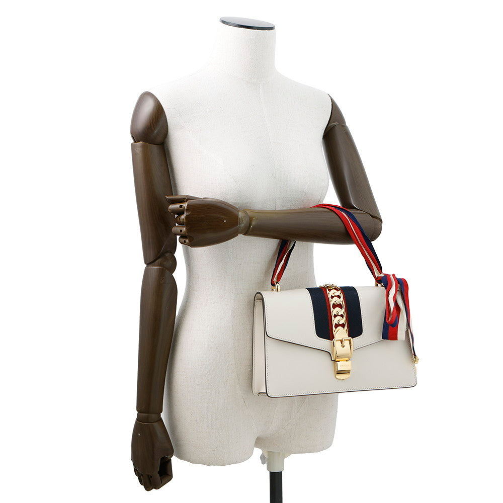 GUCCI Sylvie Shoulder Bag White421882 Leather Canvas
