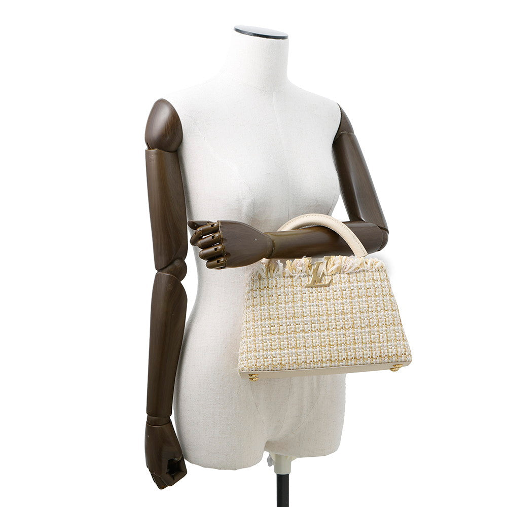 LOUIS VUITTON Capucines BeigeM22181 Tweed Raffia Cotton Ribbon Lurex Yarn Size BB