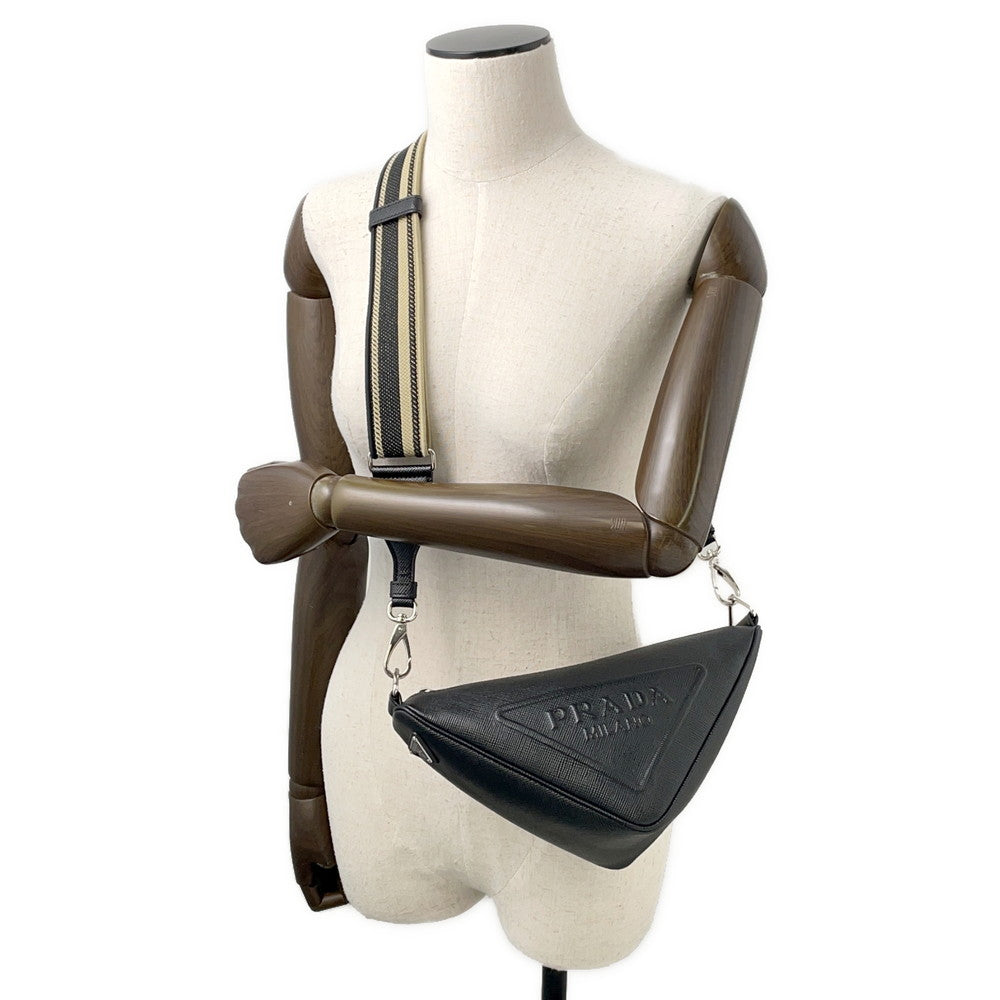 PRADA Triangle Bag Sapphire Shoulder Bag Black2VH155 Leather