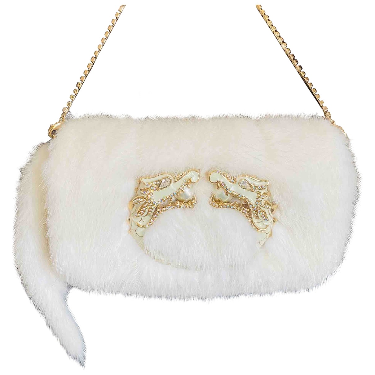 Gucci white mink clutch bag