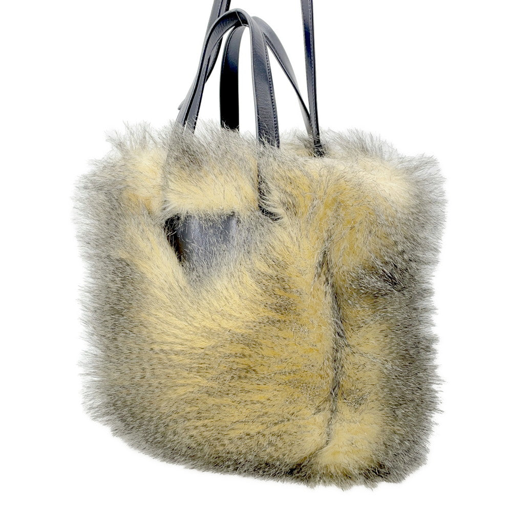 PRADA Triangle Logo 2WAY Handbag Beige/Black1BG406 Fake fur
