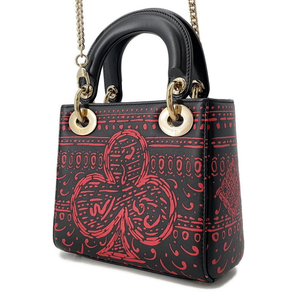 Dior Lady Dior 2WAY Handbag Black/Red Leather Size Mini