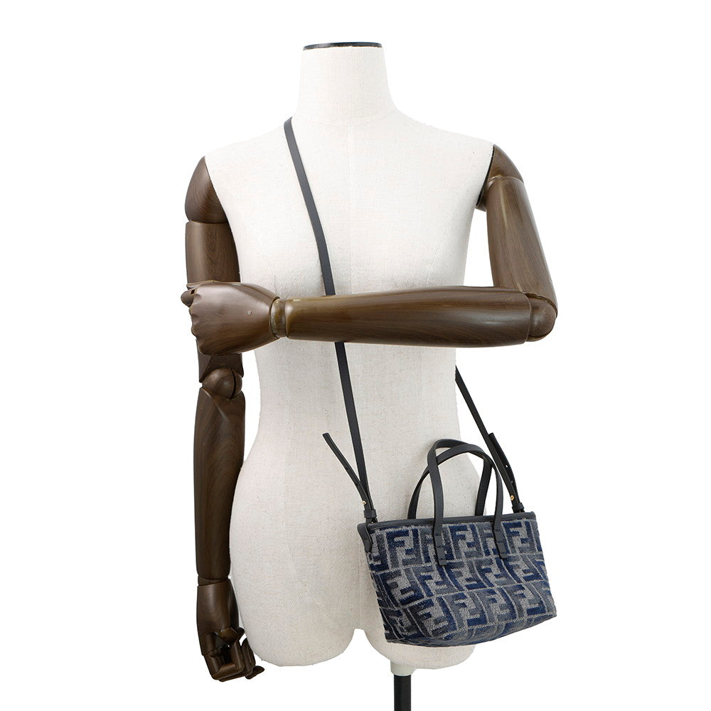FENDI Roll FF Jacquard 2-way Handbag Navy8BS096 Canvas Leather Size Mini