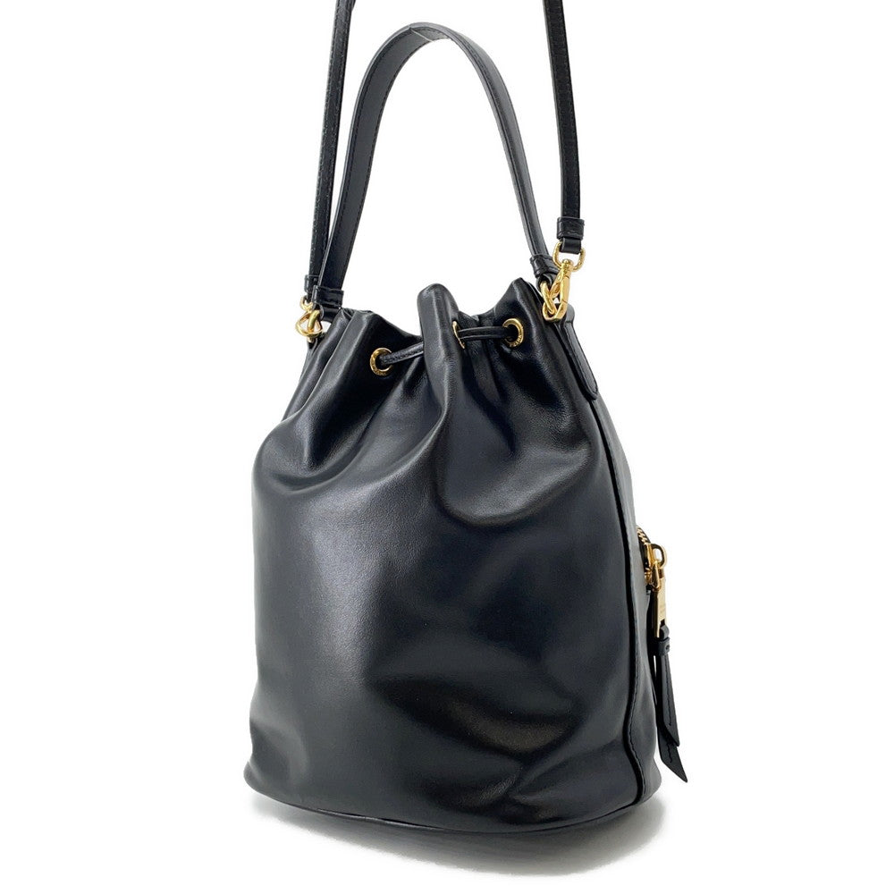 PRADA Duet Drawstring Bag Shoulder Bag Black1BH038 Soft Calf Leather