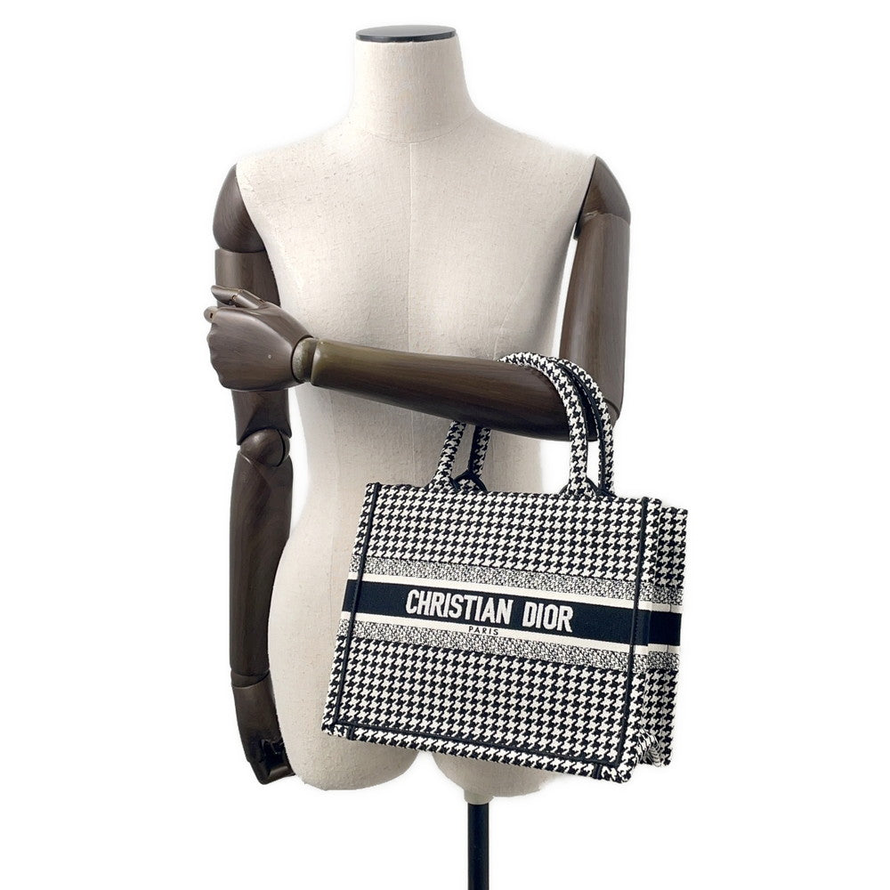 Dior Book Tote Houndstooth Pattern White/Black Canvas Size Small