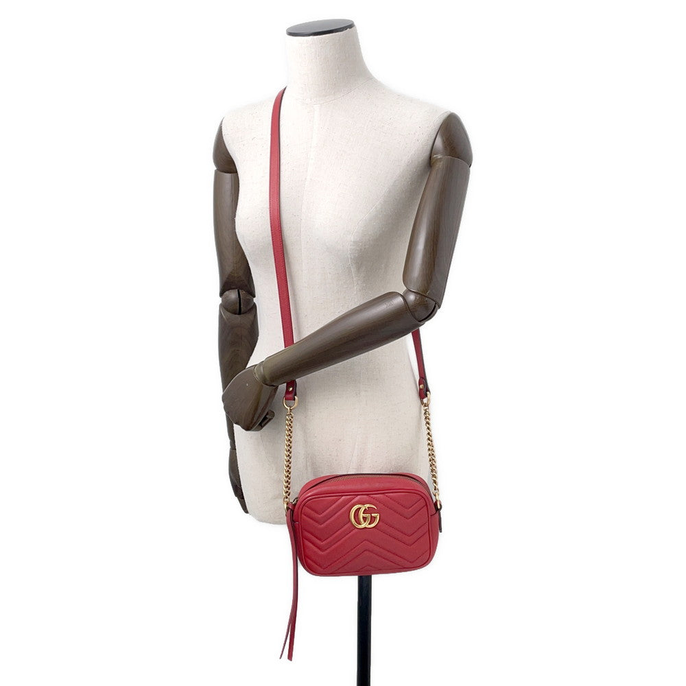 GUCCI GG Marmont Mini Shoulder Bag Red/Beige448065 Leather Size Mini