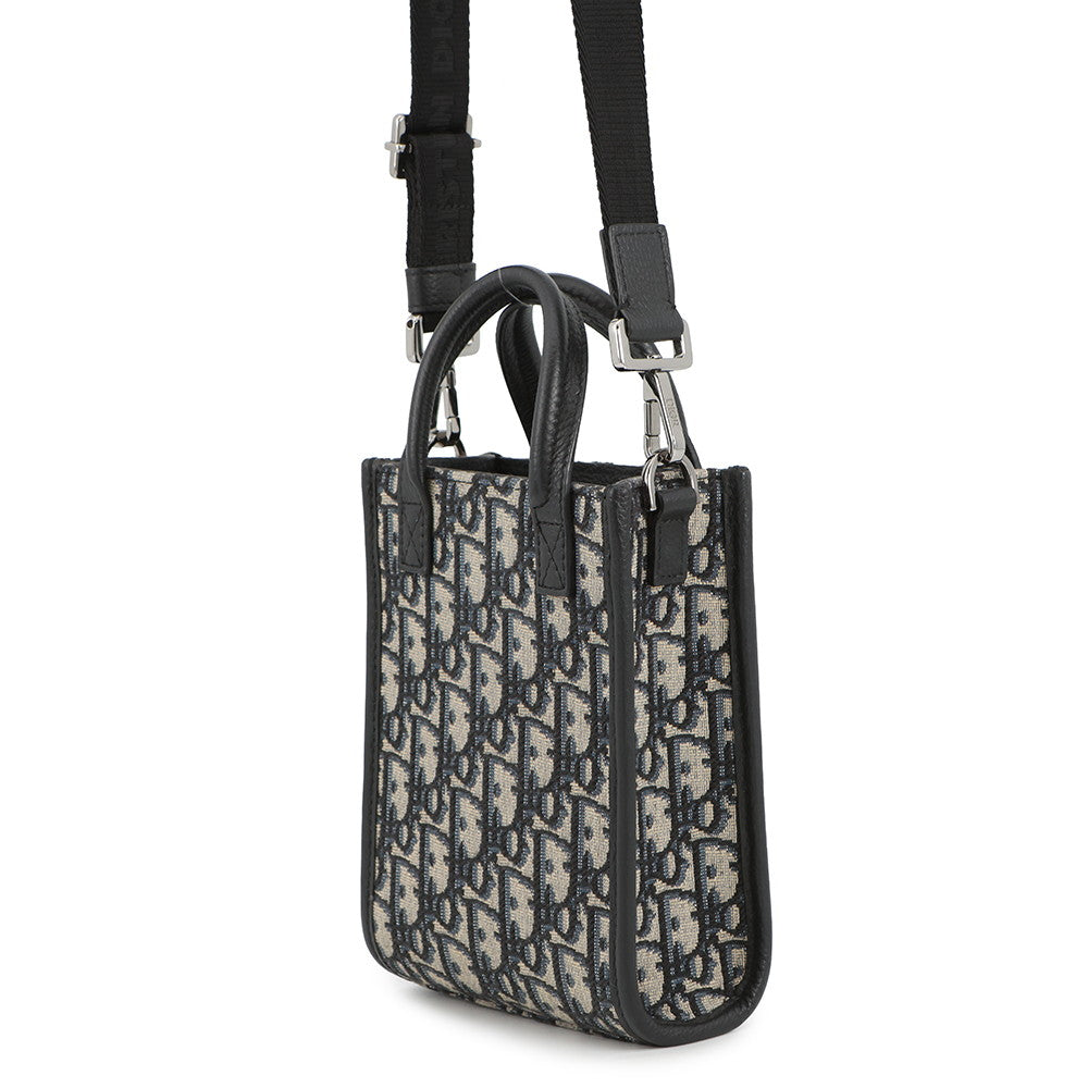 Dior Oblique Jacquard Safari North/South 2-way Tote Bag Navy2ESWS017YKY Canvas Leather Size Mini