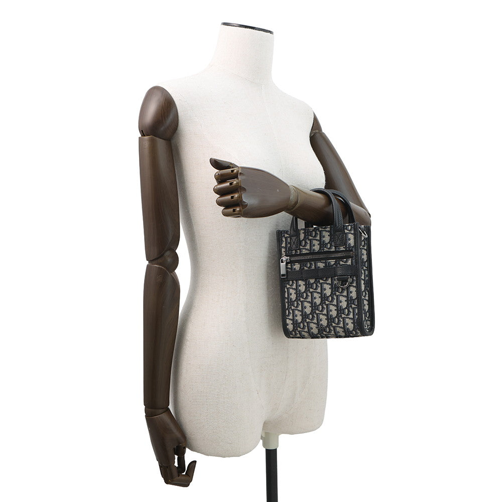 Dior Oblique Jacquard Safari North/South 2-way Tote Bag Navy2ESWS017YKY Canvas Leather Size Mini