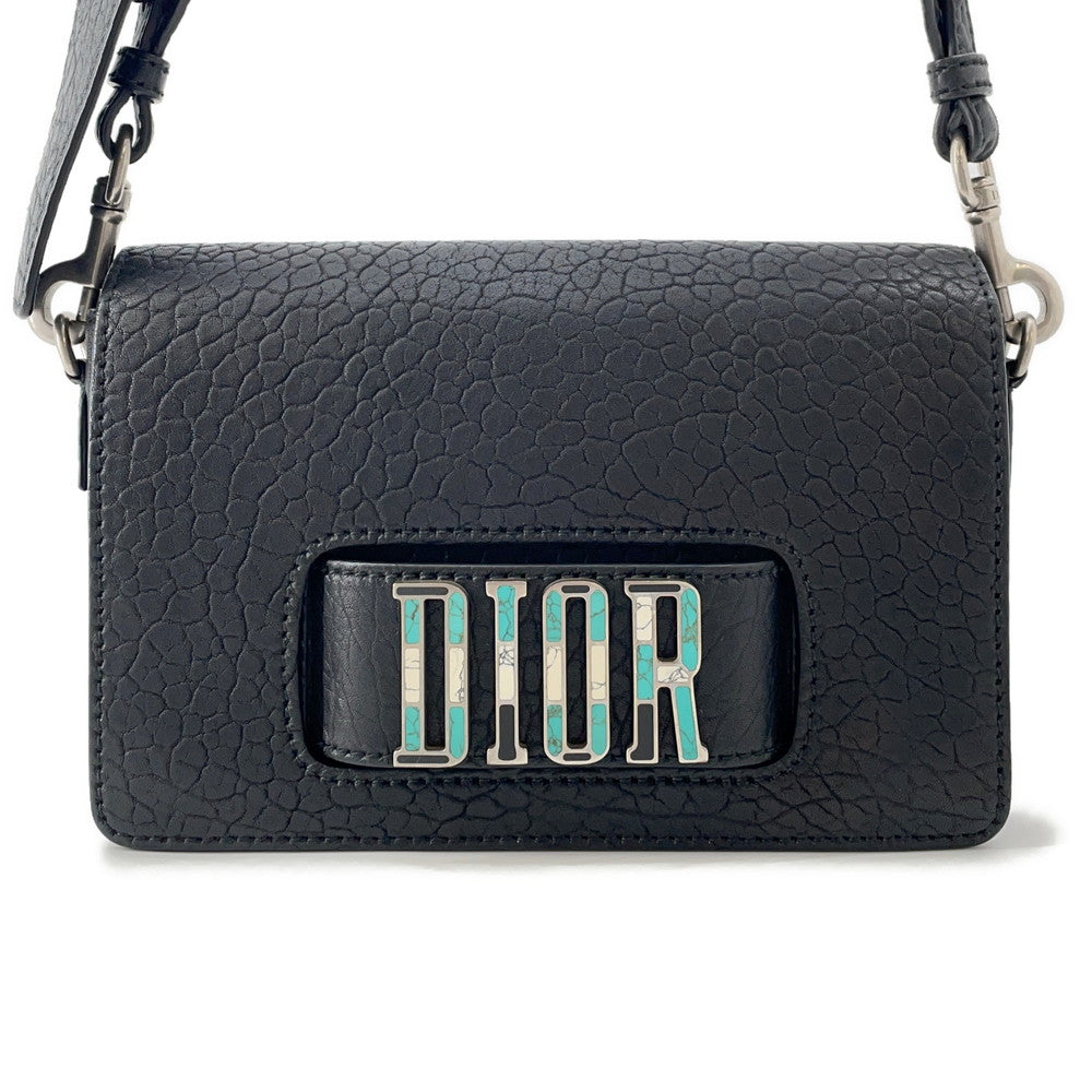 Dior Mosaique Logo Shoulder Bag Black Leather