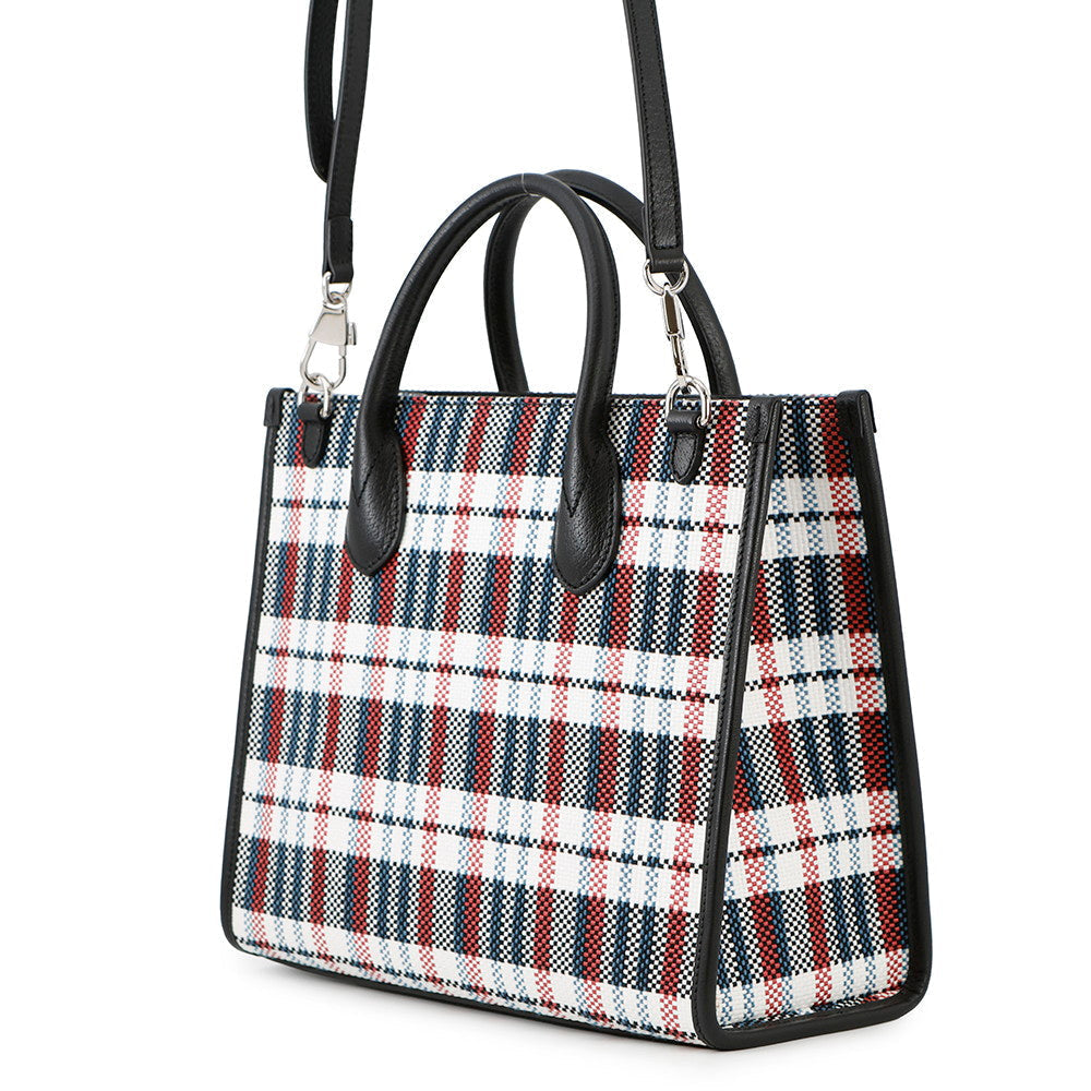 GUCCI Embroidery Check 2-Way Tote Bag Multicolor/Beige659983 Canvas Leather Size Small