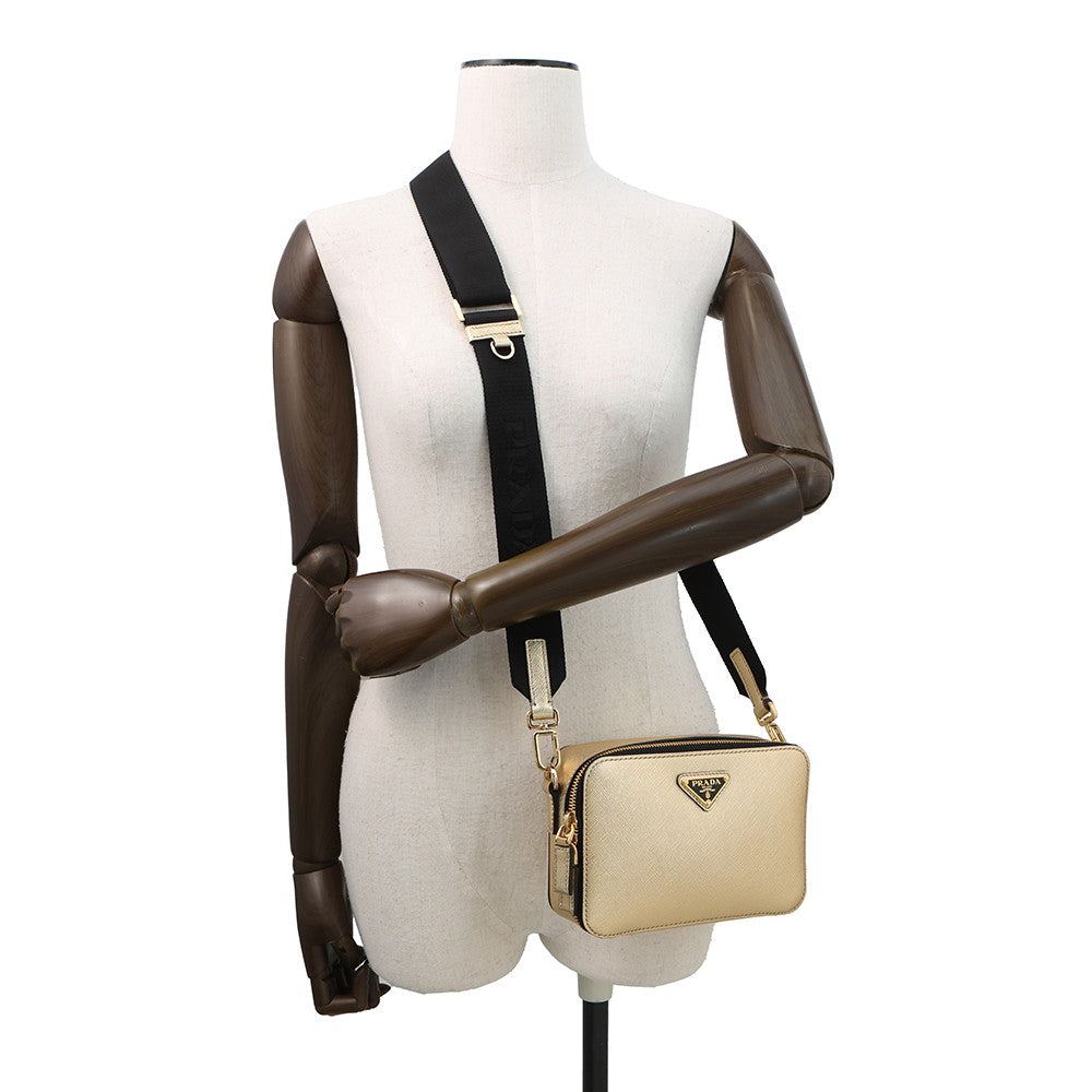PRADA Triangle Logo Brique Shoulder Bag Gold2VH070 Saffiano LeatherLeather