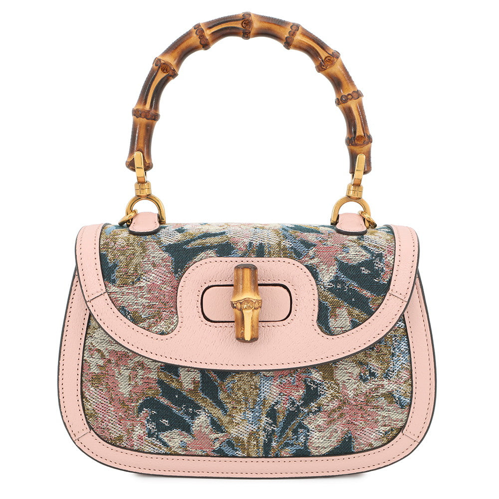 GUCCI Nishijin-ori HOSOO Bamboo Handbag Pink675797 Leather Size Small