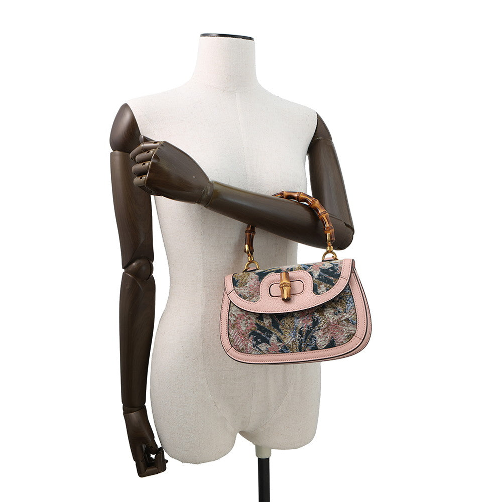 GUCCI Nishijin-ori HOSOO Bamboo Handbag Pink675797 Leather Size Small