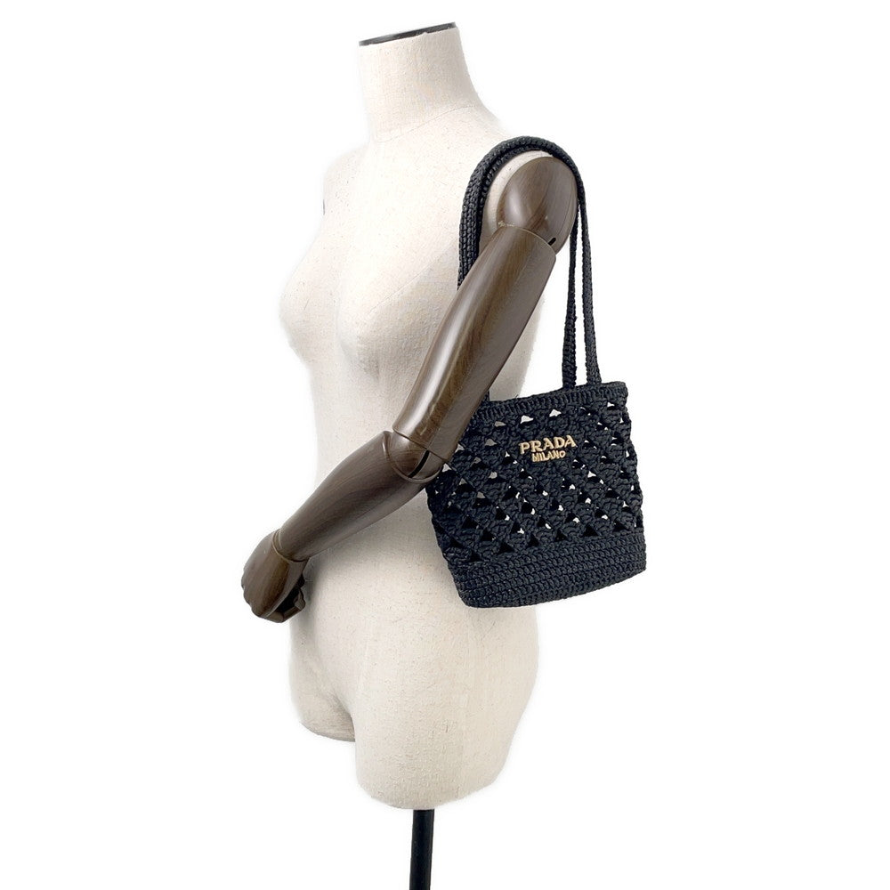 PRADA Crochet Tote Bag Black1BG494 Straw